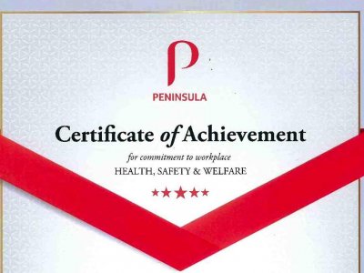 Certificate of Achievement for Commitment to Workplace Health & Safety