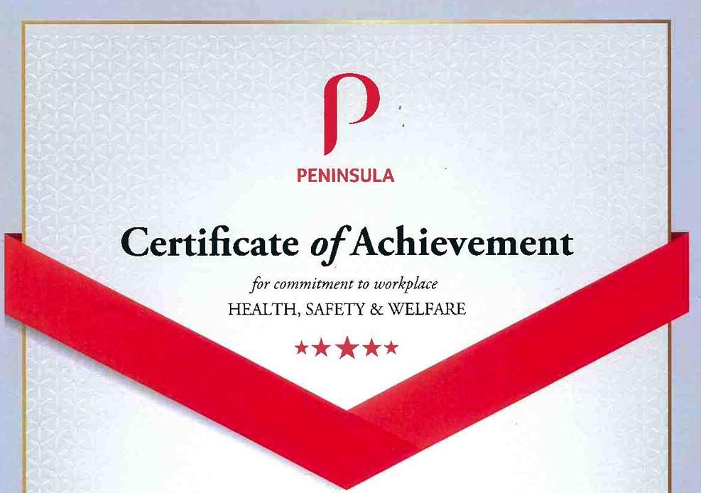 Certificate of Achievement for Commitment to Workplace Health & Safety